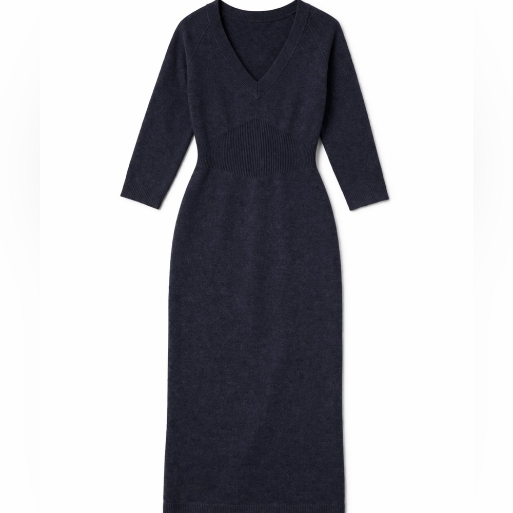 Kenneth Cole Black Silk Blend Sweater Dress Bodycon V Neck Knit L - Picture 2 of 7